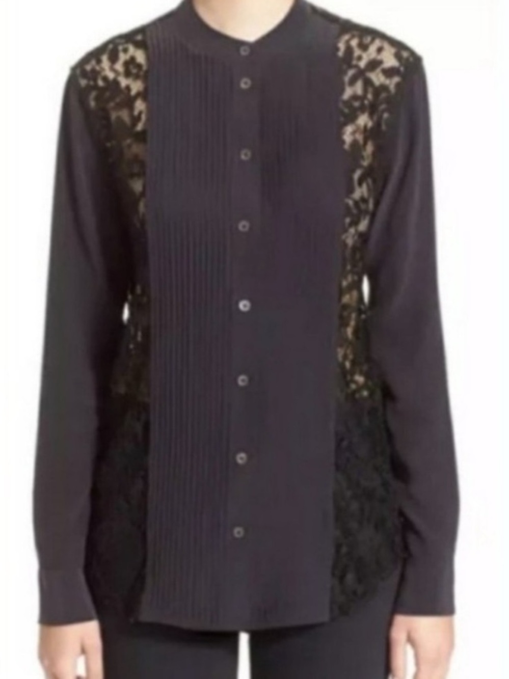 Equipment Black Lace-Panel Button-Front Shirt